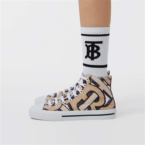 burberry monogram print cotton canvas high-top sneakers|Burberry denim sneakers.